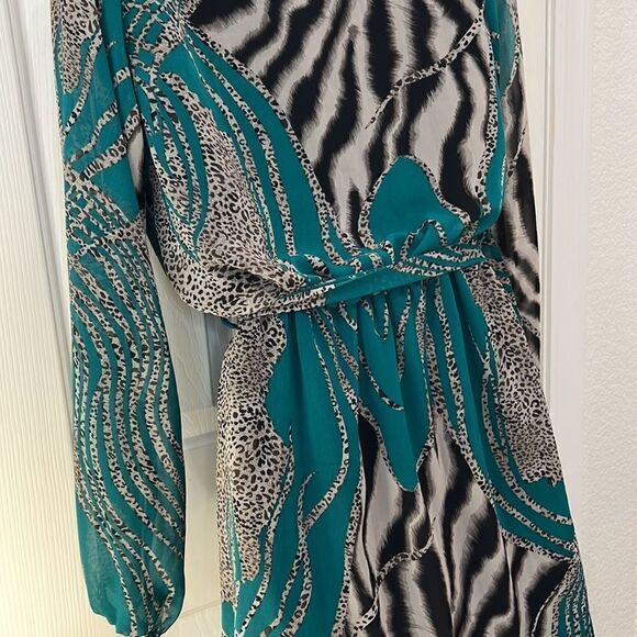 Auditions Fashion Dress V Neck Hunter Green Black Tan Animal Print Mini Belt Inc - Picture 6 of 10